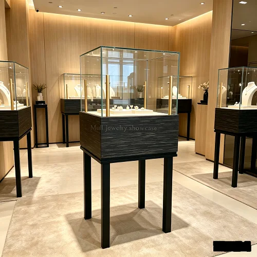 高端珠宝店立式展柜 黑檀木不锈钢玻璃展示柜 奢侈品陈列柜源头工厂定制