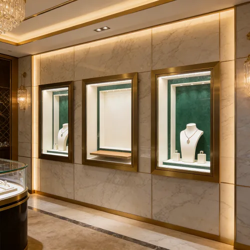 嵌入式墙体名表橱窗展柜 轻奢玻璃手表展示柜 珠宝展柜源头工厂定制