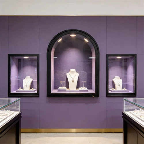 拱形嵌入式珠宝展示柜 | 轻奢紫绒壁龛展柜 高端珠宝店专用陈列柜