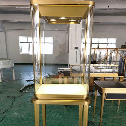 弧形玻璃珠宝高柜现货 轻奢不锈钢珠宝展示柜厂家