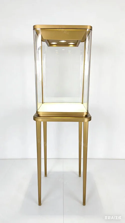 弧形玻璃珠宝高柜现货 轻奢不锈钢珠宝展示柜厂家