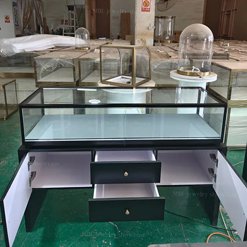 黑色极简高端珠宝展示柜 品牌门店LED玻璃珠宝销售柜 奢侈品展柜源头工厂