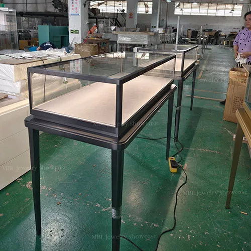 拉丝黑钛金珠宝展柜 极简LED玻璃珠宝销售柜 高端门店成品展示柜