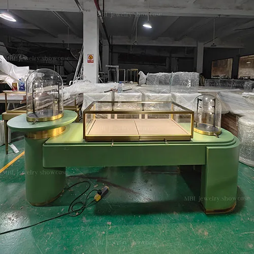 墨绿轻奢珠宝靠墙柜 打造门店高级感首饰展示柜
