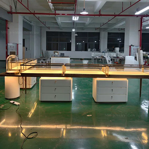 香槟金边框珠宝组合柜 品牌店形象升级黄金饰品展柜