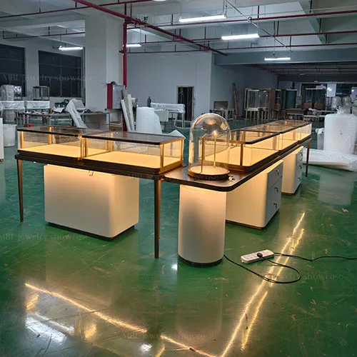 香槟金边框珠宝组合柜 品牌店形象升级黄金饰品展柜