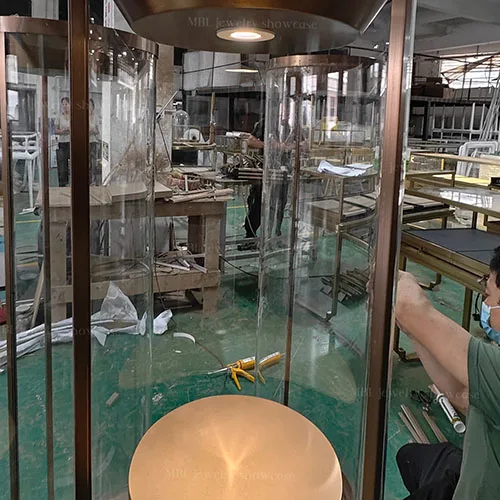 高端圆柱珠宝展柜定制 商场品牌店落地式玻璃珠宝展示柜 厂家直供