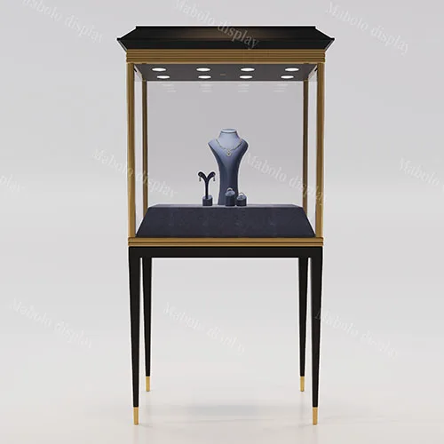 高端黑金双色珠宝独立展柜 奢侈品门店高透玻璃饰品展示柜定制