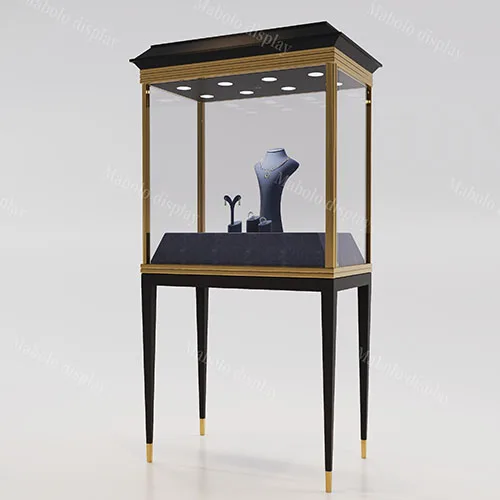 高端黑金双色珠宝独立展柜 奢侈品门店高透玻璃饰品展示柜定制