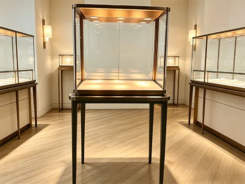 弧形玻璃珠宝展柜定制 高端轻奢珠宝店立式展示柜 商用展柜工厂直供