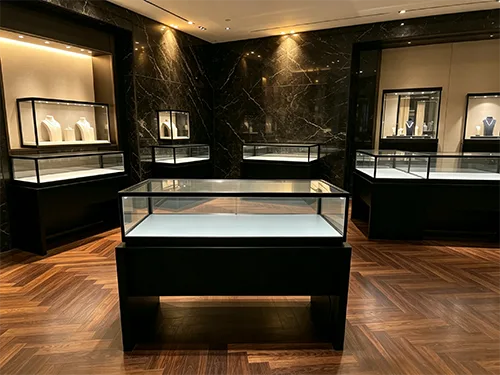 黑色极简高端珠宝展示柜 品牌门店LED玻璃珠宝销售柜 奢侈品展柜源头工厂