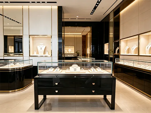 黑金轻奢珠宝展柜 | 高定质感LED发光首饰柜 高端品牌珠宝店首选