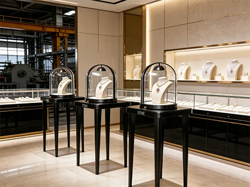 极简黑玻璃罩珠宝展示柱 打造门店镇店款首饰陈列焦点