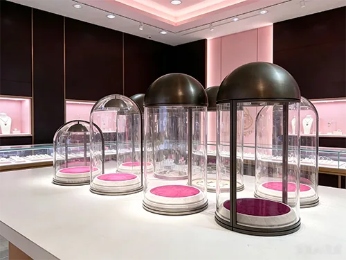 奢侈品玻璃罩珠宝展柜定制 | 圆顶/椭圆玻璃罩展示柜 | 高端珠宝首饰陈列柜源头工