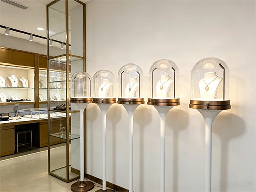 轻奢玫瑰金立柱珠宝展柜 精品店吊坠首饰专用展示台